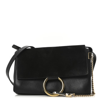 CHLOE Suede Calfskin Small Faye Shoulder Bag Black