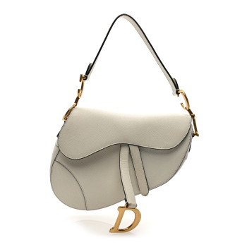 CHRISTIAN DIOR Grained Calfskin Saddle Bag White