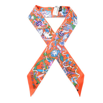 HERMES Silk La Folle Parade Twilly Orange Bleu White
