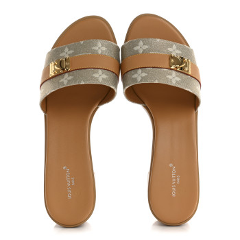 LOUIS VUITTON Monoglam Lock It Mules 38 Gold