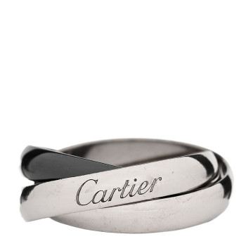 CARTIER 18K White Gold Black Ceramic Trinity Ring 51 5.75