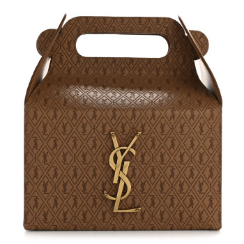 SAINT LAURENT Calfskin Monogram Take Away Box Dusty Vintage Brown Gold