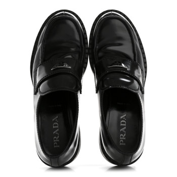 PRADA Spazzolato Metal Triangle Logo Mens 35mm Loafers 10 Black