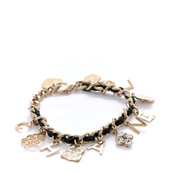 CHANEL Metal Lambskin Crystal Chain CC Charms Bracelet Gold Black