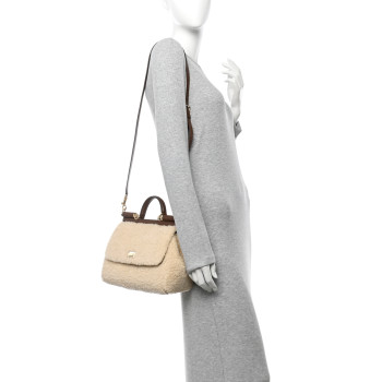 DOLCE & GABBANA Faux Fur Vitello Medium Miss Sicily Satchel Caffe Latte Marrone