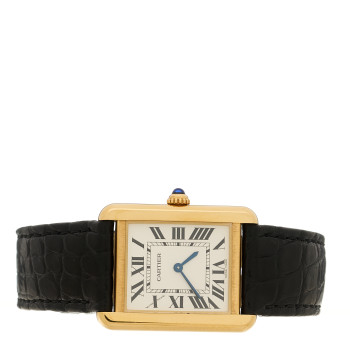 CARTIER Stainless Steel 18K Yellow Gold Alligator 24mm Tank Solo Quartz Watch