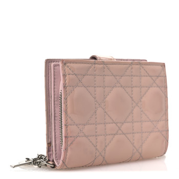 CHRISTIAN DIOR Patent Cannage Lady Dior Eden Wallet Rose Clair