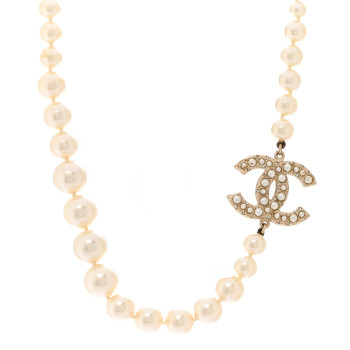 CHANEL Pearl CC 100th Anniversary Necklace Light Gold