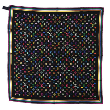 LOUIS VUITTON LV X TM Silk Monogram Multicolor Square 90 Scarf Black