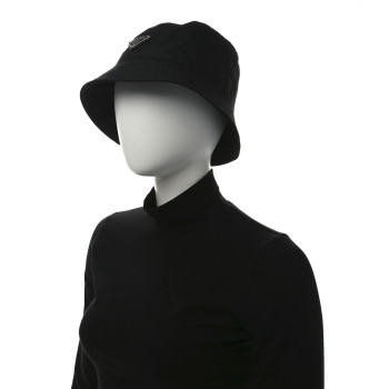 PRADA Re-Nylon Metal Triangle Logo Womens Bucket Hat XL Black