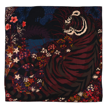 HERMES Cashmere Silk Tyger Tyger Shawl 140 Bleu Nuit Acajou Prune