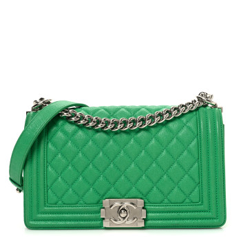 CHANEL Caviar Quilted Medium Boy Flap Green