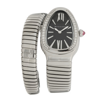 BULGARI Stainless Steel Diamond Bezel 35mm Serpenti Tubogas Quartz Watch Black