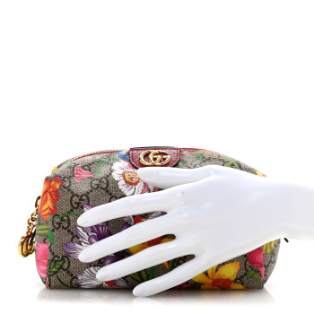 GUCCI Soft GG Supreme Monogram Flora Calfskin Medium Ophidia Cosmetic Case Beige Ebony Multicolor Rosso