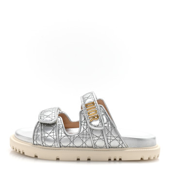 CHRISTIAN DIOR Laminated Sheepskin Cannage Dior Or Dioract Slide Sandals 37 Steel