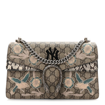 GUCCI X MLB GG Supreme Monogram Snakeskin NY Yankees Patch Embroidered Small Dionysus Shoulder Bag