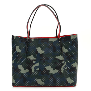 CHRISTIAN LOUBOUTIN Calfskin Spiked Camouflage Large Cabarock Shopper Tote Multicolor