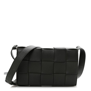BOTTEGA VENETA Lambskin Maxi Intreccio Cassette Crossbody Bag Taupe Grey