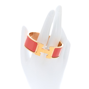 HERMES Enamel Wide Clic Clac H Bracelet GM Rouge Corail