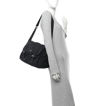 PRADA Tessuto Nylon Saffiano Vela Messenger Bag Black
