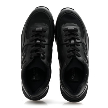 CHANEL Lambskin Fabric CC Sneakers 39 Black