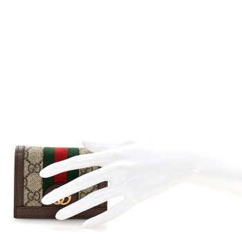 GUCCI GG Supreme Monogram Textured Dollar Calfskin Web Ophidia Card Case Beige New Acero