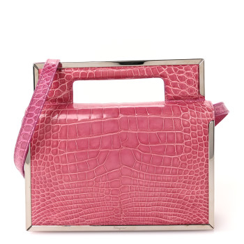 SALVATORE FERRAGAMO Crocodile Bar Clutch Crossbody Bag Pink