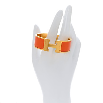 HERMES Enamel Wide Clic Clac H Bracelet PM Orange