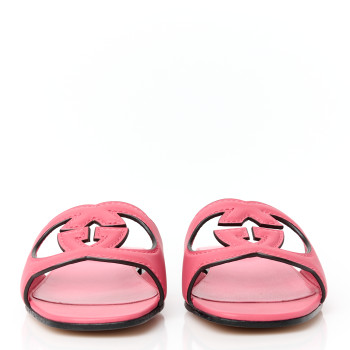GUCCI Cosmos Softy Calfskin Interlocking G Cut Out Slide Sandals 38 Rhodamine Pink