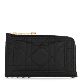 CHRISTIAN DIOR Supple Calfskin Cannage Lady Dior Cosmos Zipped Card Holder Black