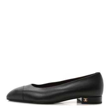 CHANEL Lambskin Cap Toe Ballerina Flats 39 Black
