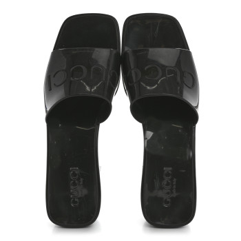 GUCCI Rubber Gucci Logo Womens Platform 20/60mm Slide Sandals 37 Black