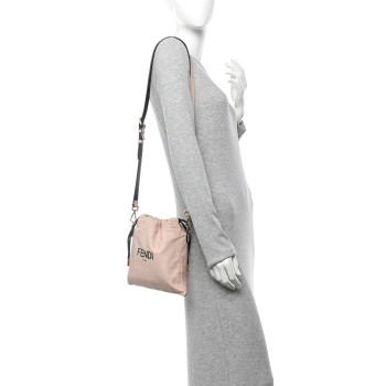 FENDI Soft Nappa Logo Small Drawstring Pouch Bag Rosa Quarzo Black