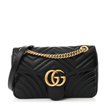 GUCCI Calfskin Matelasse Small GG Marmont Shoulder Bag Black