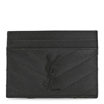 SAINT LAURENT Grain De Poudre Matelasse Chevron Monochrome Monogram Credit Card Case Black