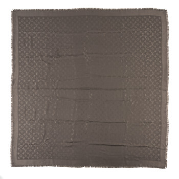 LOUIS VUITTON Silk Wool Monogram Shine Classic Shawl Taupe