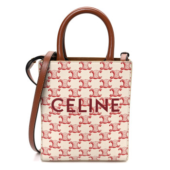 CELINE Triomphe Canvas Calfskin Mini Vertical Cabas White Red