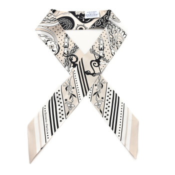 HERMES Silk Festival Des Amazones Twilly Grege Black White