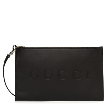 GUCCI Calfskin Totissima Zip Wristlet Pouch Ebony