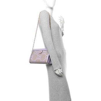 GUCCI Monogram Jumbo GG Textured Dollar Calfskin Small Ophidia Chain Shoulder Bag Beige Lapis