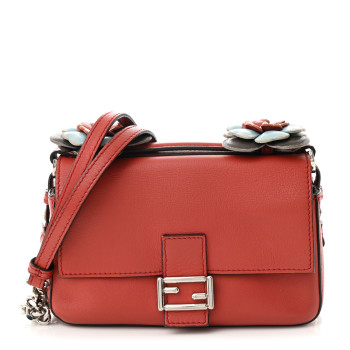 FENDI Vitello Dolce Flowerland Bi-Color Studded Micro Double Baguette Bloody Mary Carbone