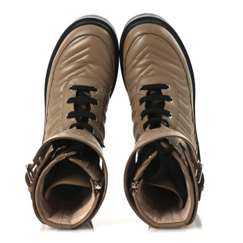 GUCCI Nappa Frances GG Matelasse Platform Combat Boots 38.5 Natural Tan