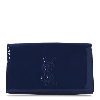SAINT LAURENT Patent Calfskin Monogram Large Belle De Jour Clutch Royal Blue
