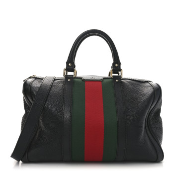 GUCCI Calfskin Vintage Web Medium Boston Black