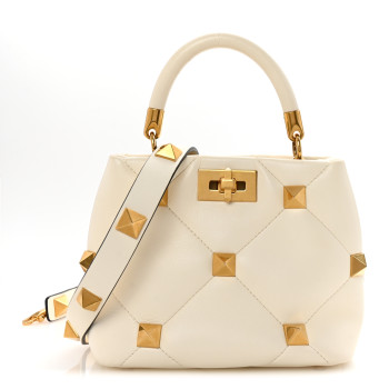 VALENTINO GARAVANI Nappa Small Roman Stud The Handle Bag Ivory