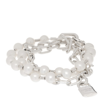 TIFFANY Sterling Silver Freshwater Cultured Pearl HardWear Lock Bracelet