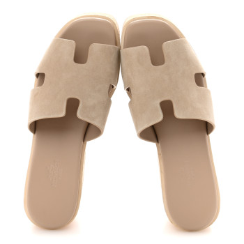 HERMES Suede Goatskin Cork Eze 30 Sandals 37 Beige Argile