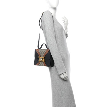 GUCCI Nappa Elaphe GG Supreme Monogram Medium Osiride Shoulder Bag Black Bright Cuir Beige Ebony