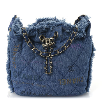 CHANEL Denim Quilted Small Mood Bucket With Chain Blue Multicolor