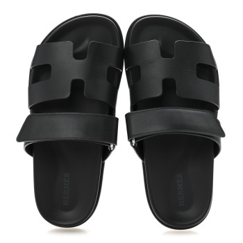 HERMES Calfskin Womens Chypre Sandals 35.5 Black